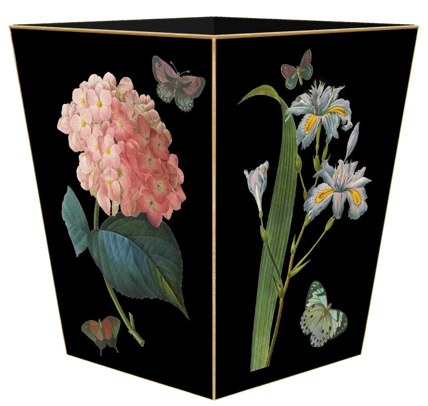 Marye-Kelley Pink Roses on Black Wastepaper Basket