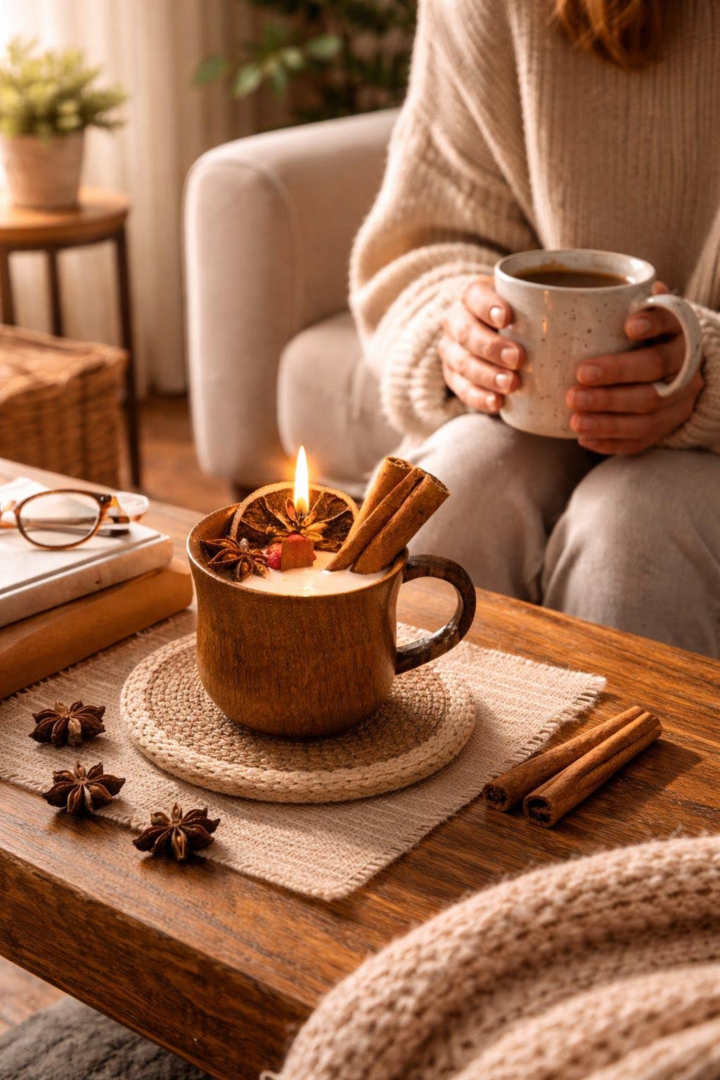 Held in Light - Pumpkin Spice Candle in Wooden Mug | Autumn Decor Soy Candle