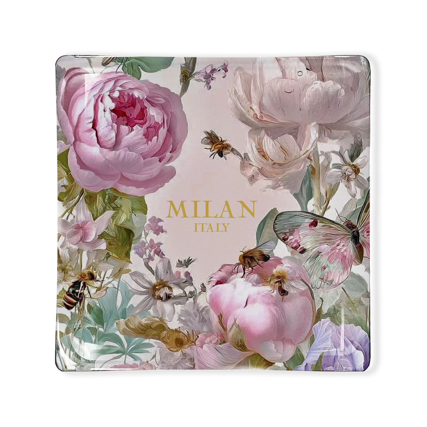 Toss Designs Glass Tray- Pink Rose's - Milan