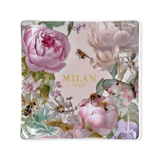 Toss Designs Glass Tray- Pink Rose's - Milan