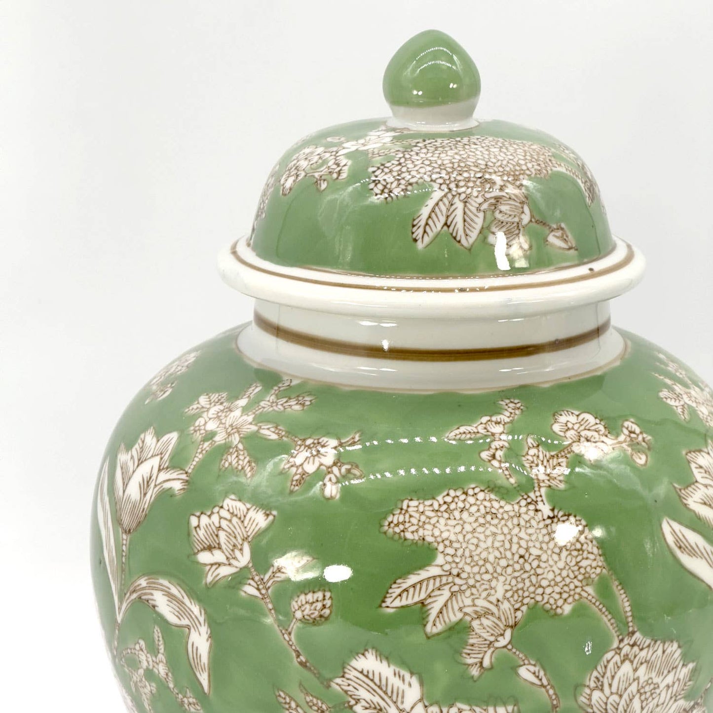 Galt Green & White Floral Peony Ceramic Chinoiserie Jar 12"