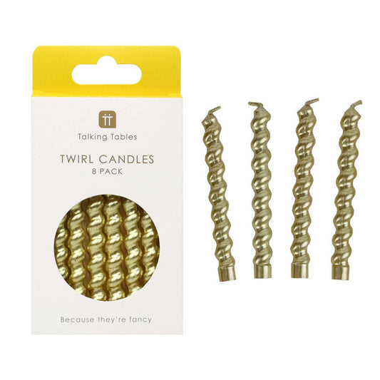 Talking Tables Gold Twirl Birthday Candles - 8 Pack | Party Supplies |