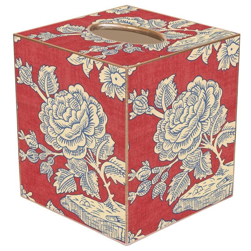 Marye-Kelley Red & Blue Provincial Print Tissue Box Cover