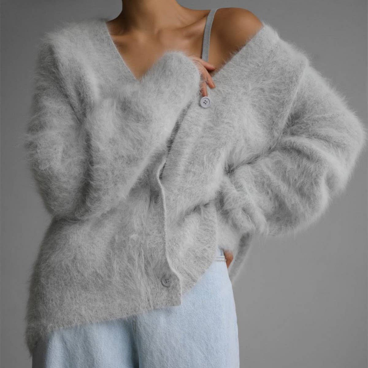 ACCITY Women's Cozy Faux Mink Cardigan Sweater