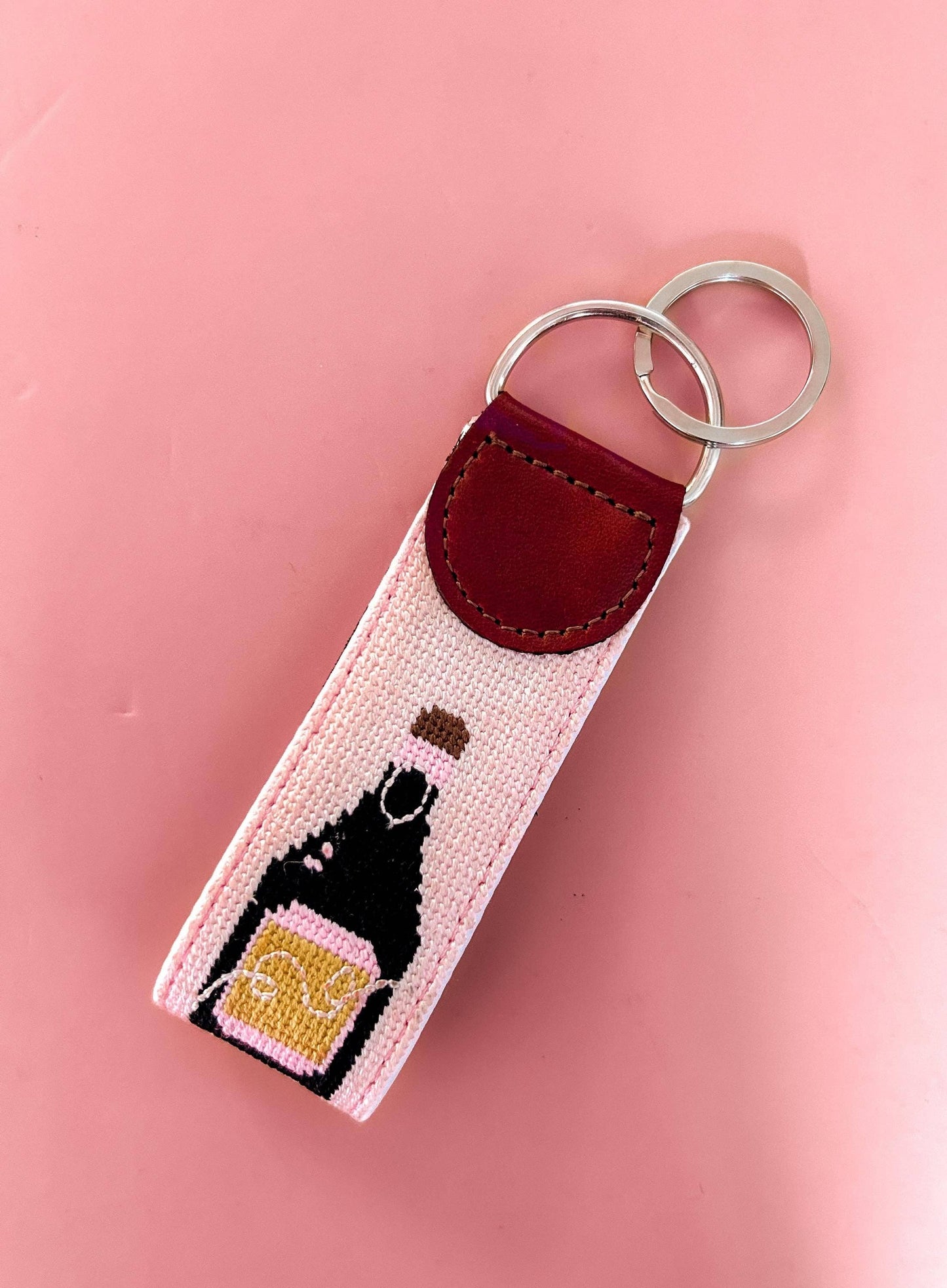 Southern Decorative Champagne Needlepoint Keychain
