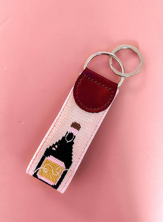 Southern Decorative Champagne Needlepoint Keychain