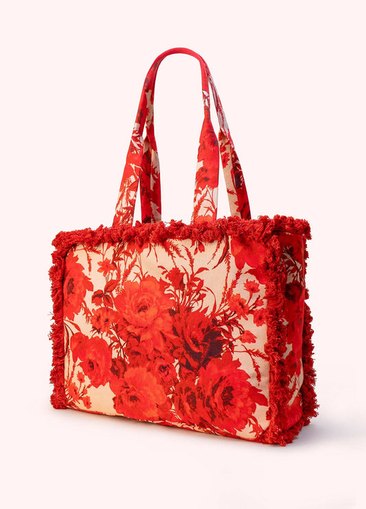 Fringed Box Tote - Rouge Blooms, by Powder Designs