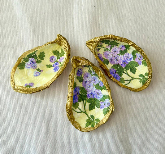 Yellow and Purple Floral Oyster Shell Jewelry Dish