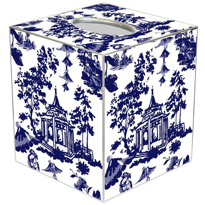 Marye-Kelley Chinoiserie Pagoda in Blue Tissue Box Cover