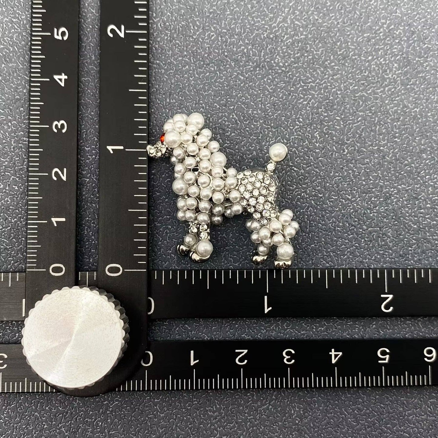 Mio Queena Rhinestone & Pearl Poodle Silver Brooch
