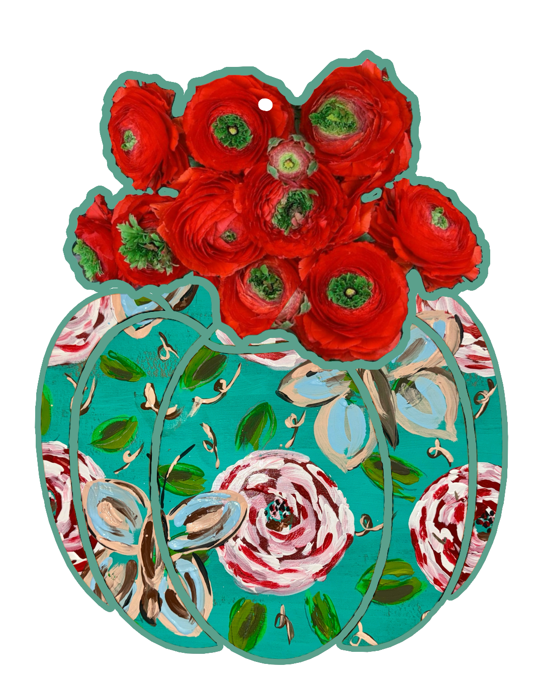 Mid Mod Large Designer Red Florals in Ginger Jar Door Hanger