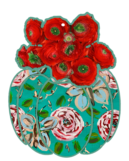 Mid Mod Large Designer Red Florals in Ginger Jar Door Hanger