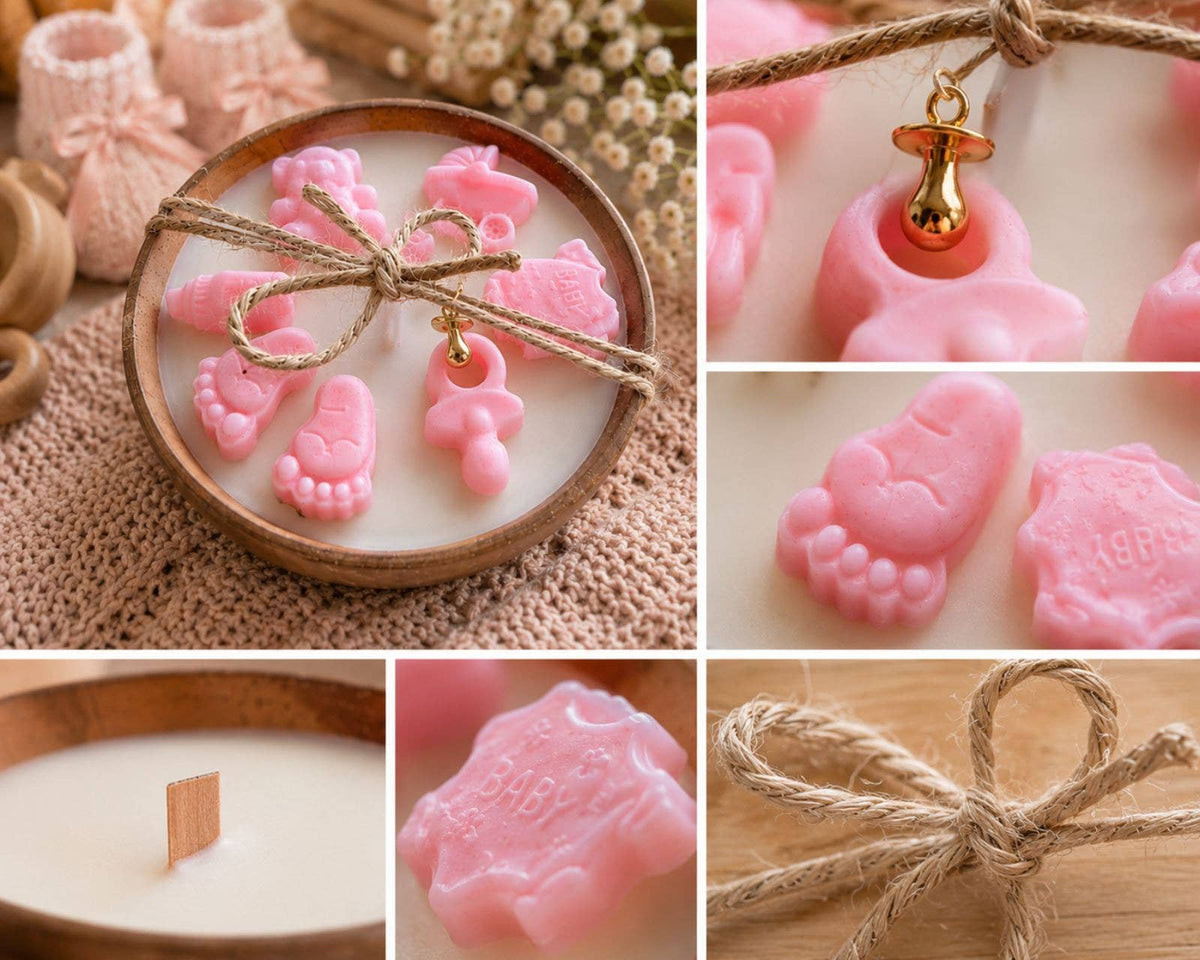 Held in Light Baby Girl Gift Candle in Wooden Bowl – Handmade Soy Candle