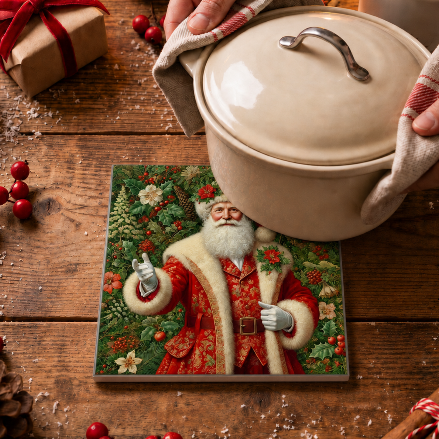 Highland Row William Morris Inspired Christmas Santa Ceramic Trivet
