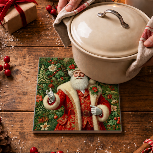 Highland Row William Morris Inspired Christmas Santa Ceramic Trivet