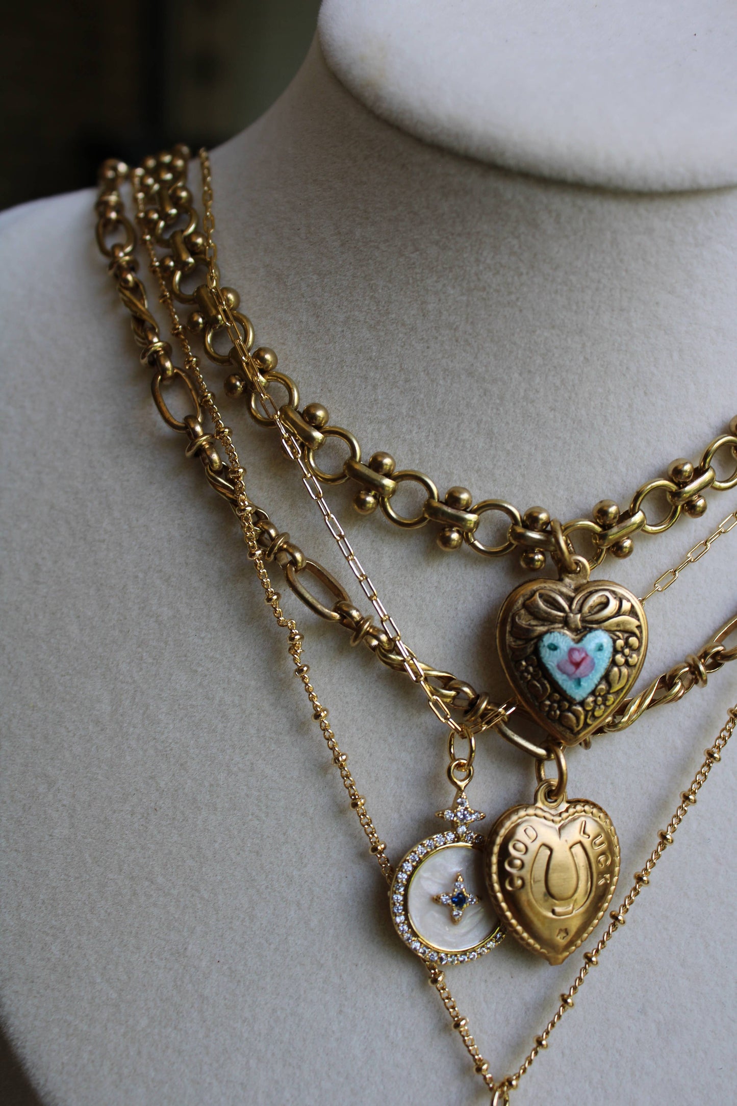 Vivian Grace Vintage Blue Guilloche Heart Necklace