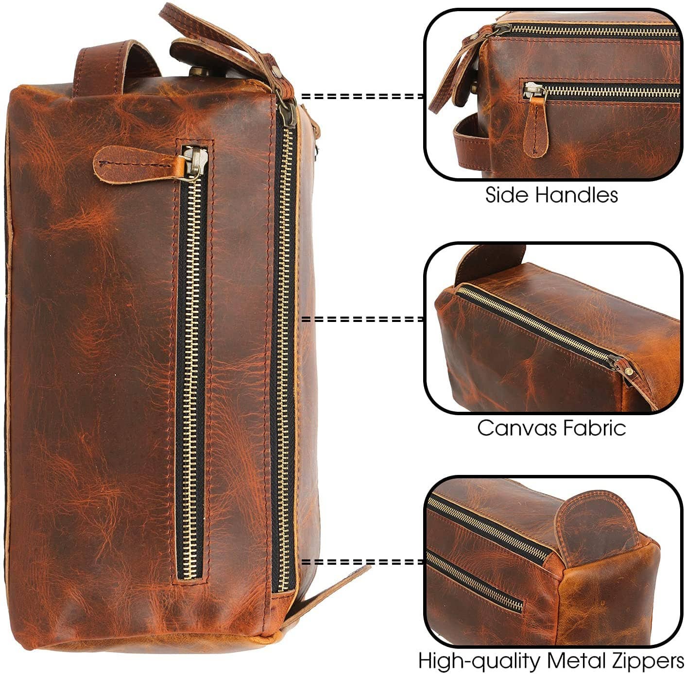 TUZECH Vintage Full Grain Leather Toiletry Bag/Drop Kitt (Dark Brown)