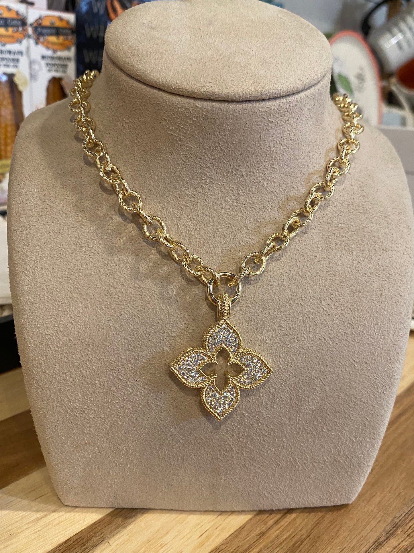 The Palais Pavé Clover Pave Necklace 17"
