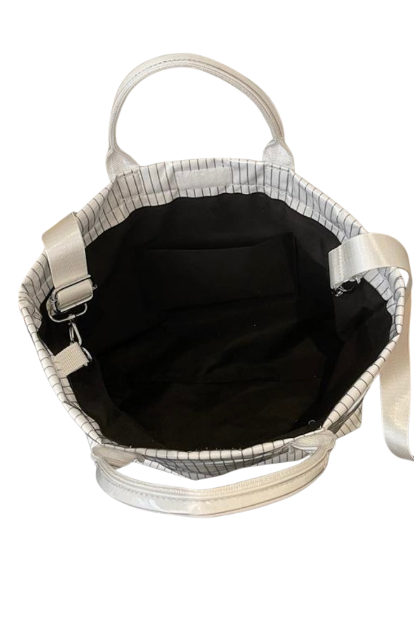 Nash Grey White Pinstripe Vinyl TOTE BAG with Strap