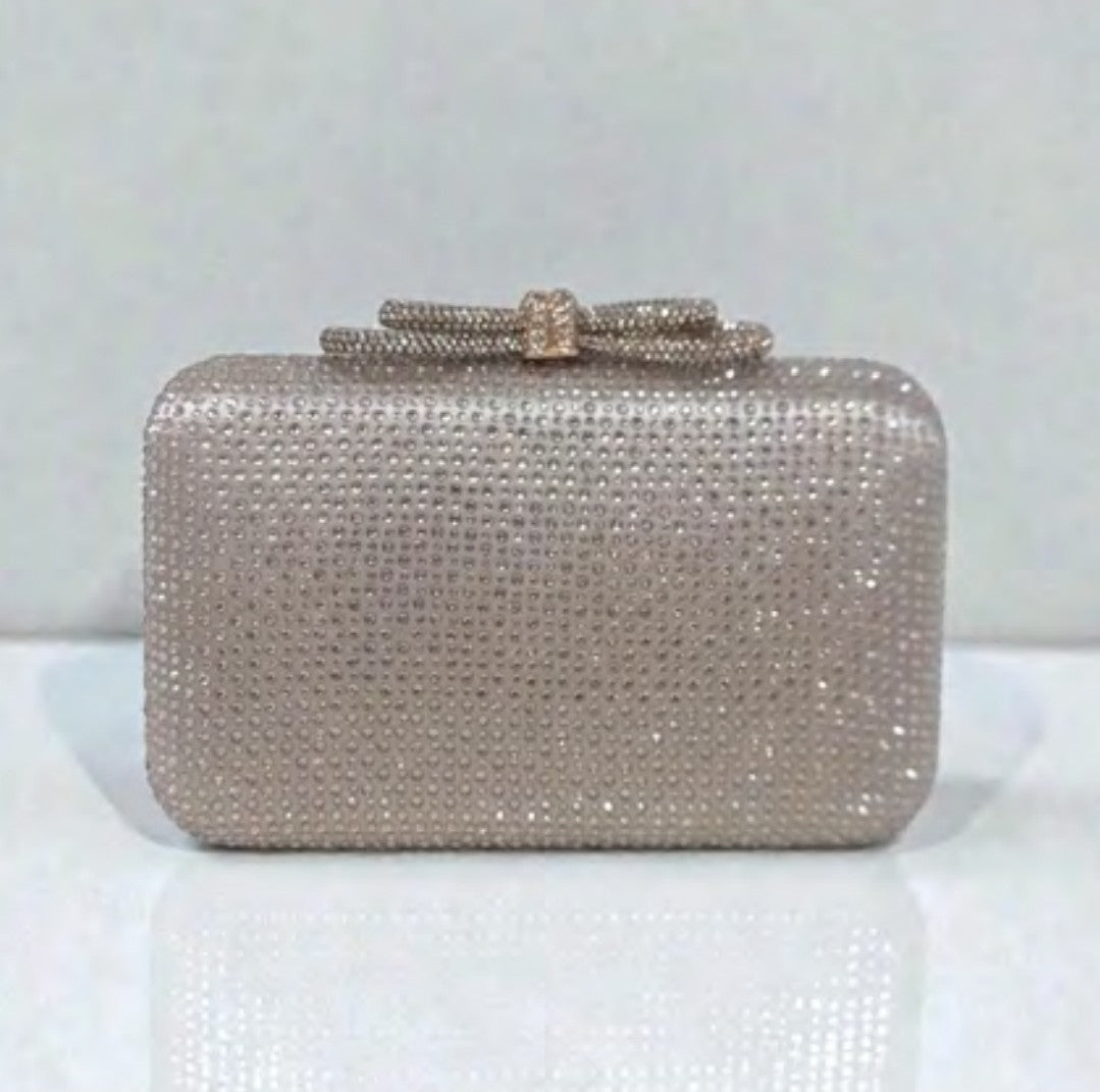 Inzi Crystal Bow Top Clutch, Gold