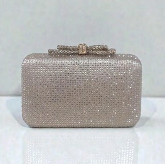 Inzi Crystal Bow Top Clutch, Gold