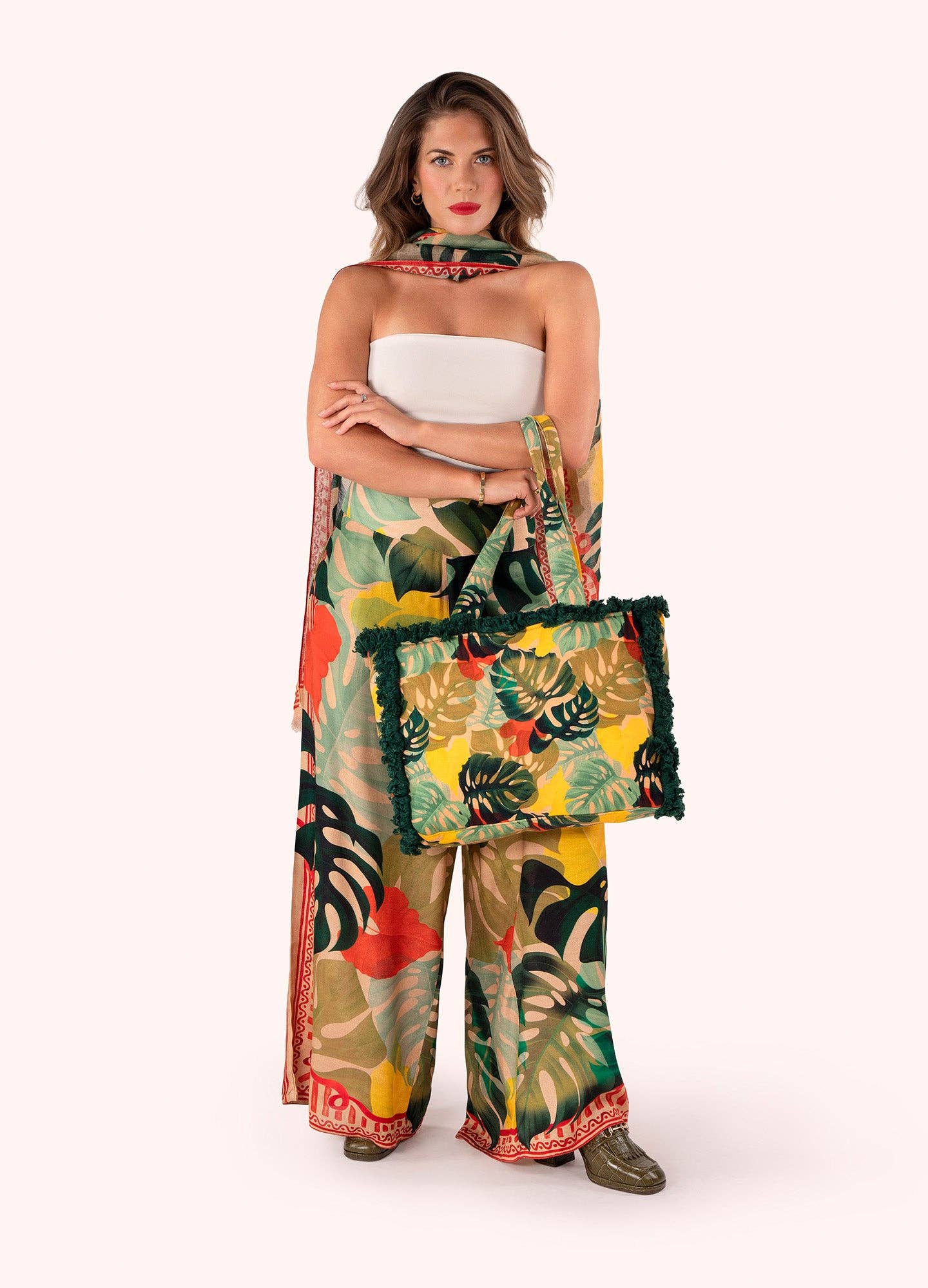 Fringed Box Tote - Exotic Leaves, by Powder Designs