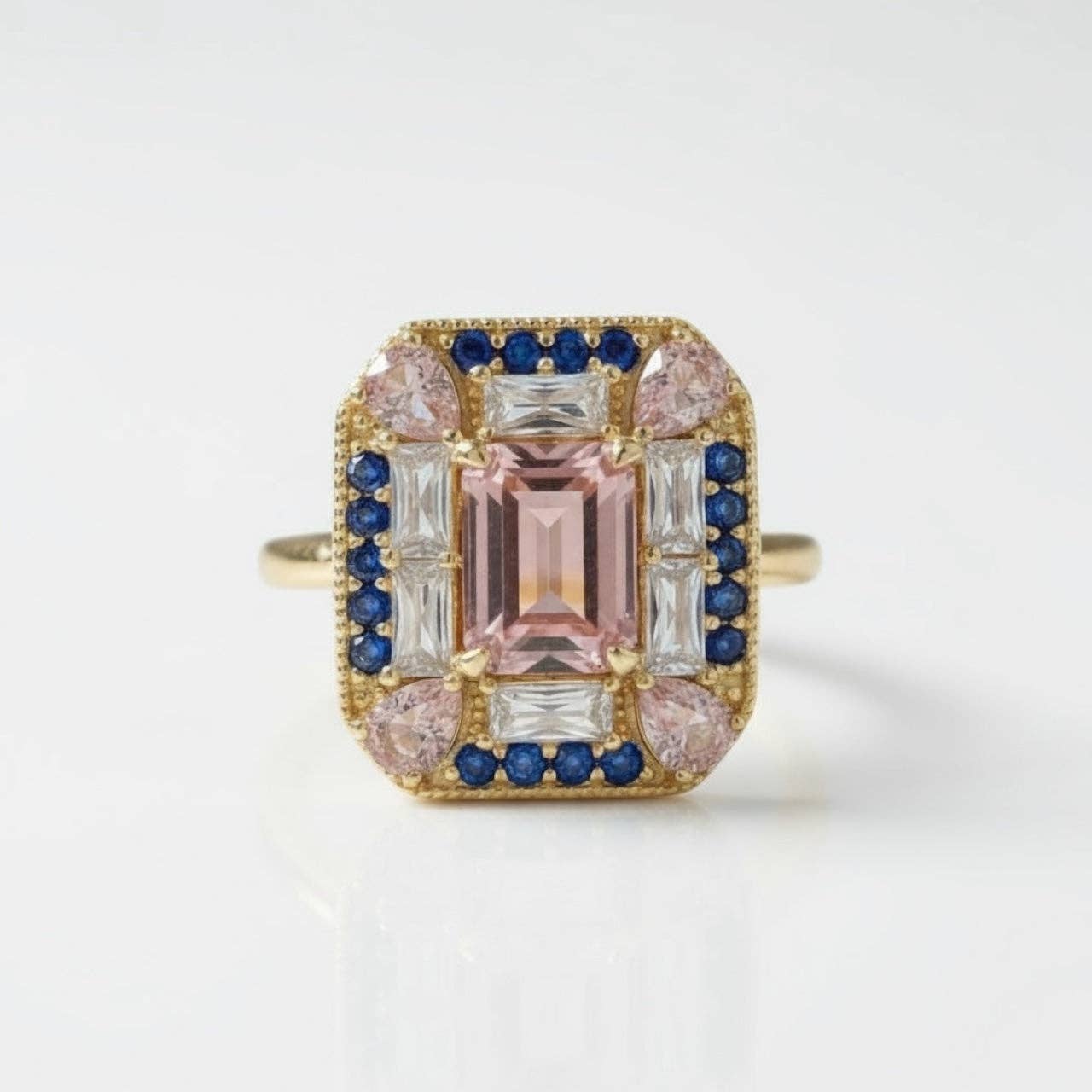 Vivian Grace Sapphire Morganite Art Deco Cocktail Ring- Lab Created Gemstones