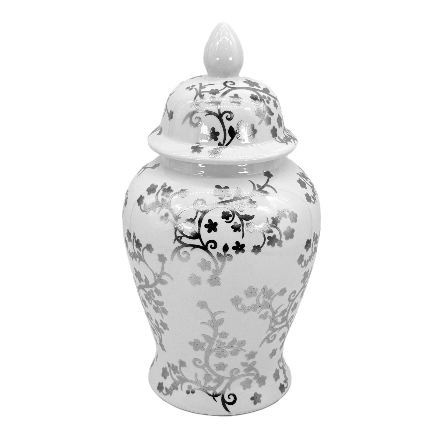 Galt 18" Gold & White Ceramic Floral Blossom Ginger Jar