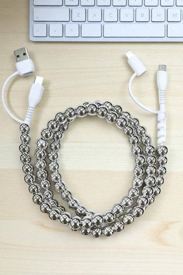 Nash Grey Silver Beaded Charging Cord