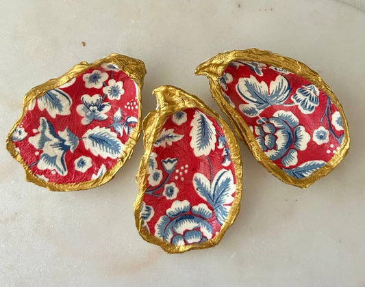 Red White Blue Paisley Oyster Shell Jewelry Dish