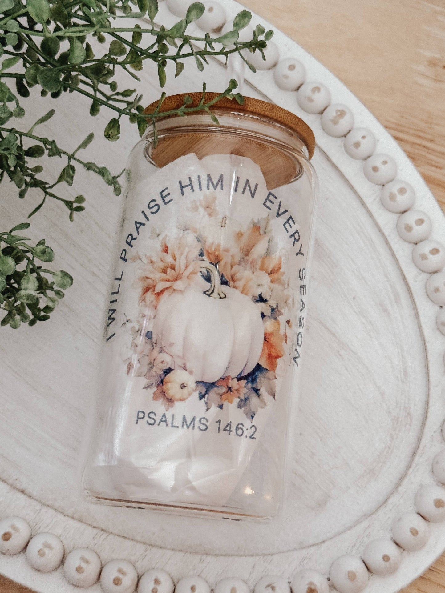 Psalms 146:2 16oz Glass Cup with Bamboo Lid