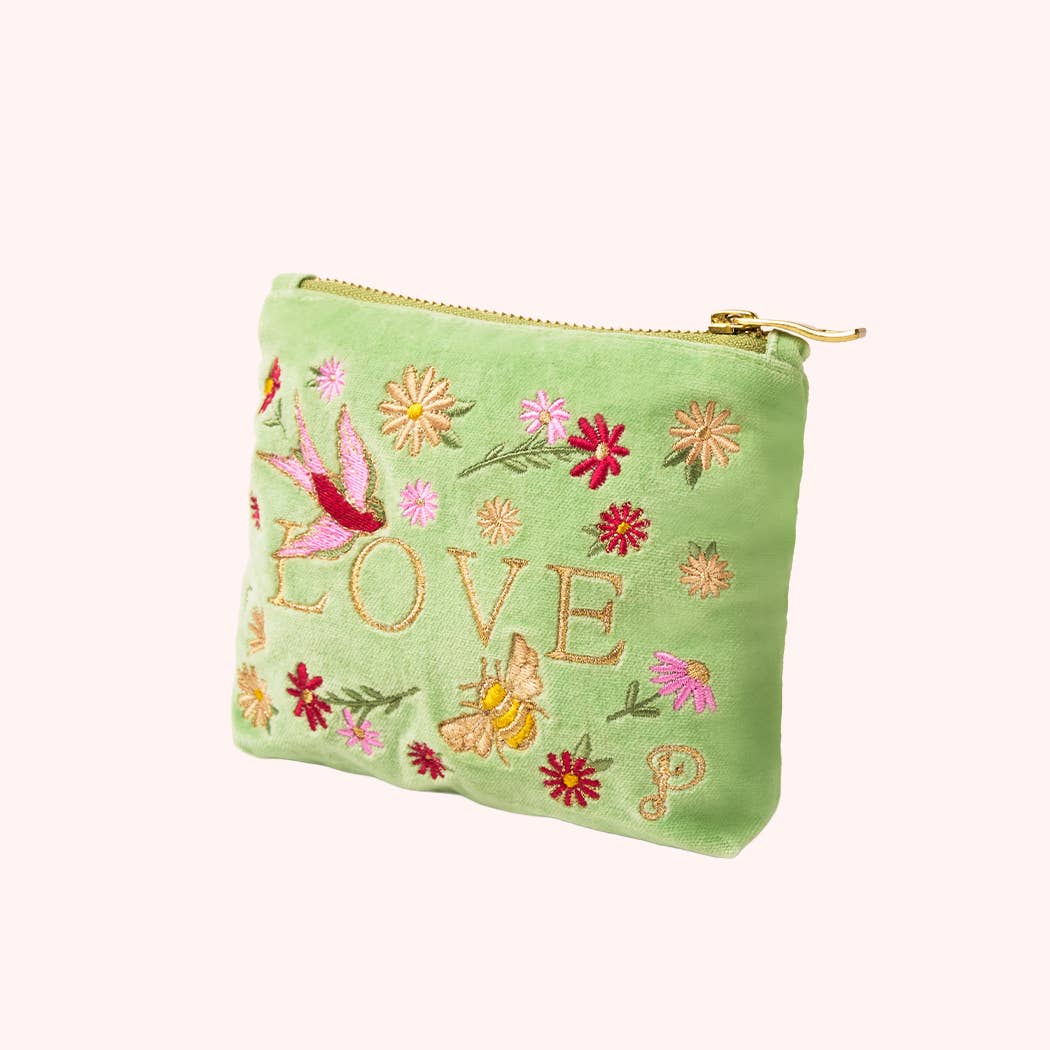 Velvet Mini Pouch - Love in a Meadow - Mint, by Powder Designs