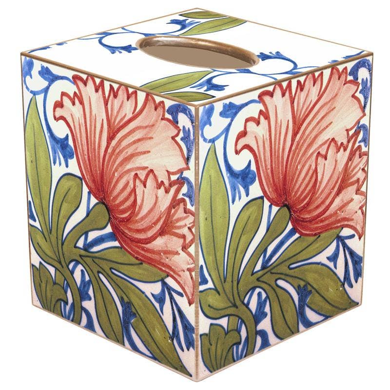 Marye-Kelley Delft Tile Poppy Tissue Box Cover
