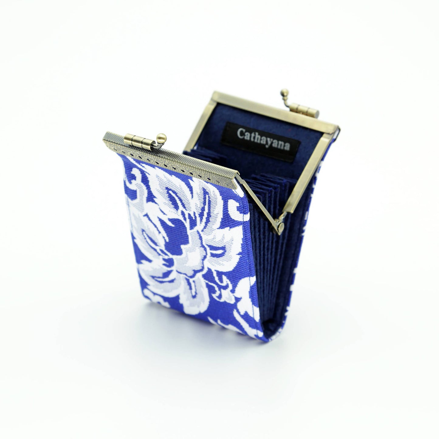 Floral Brocade RFID Card Holder, White & Blue