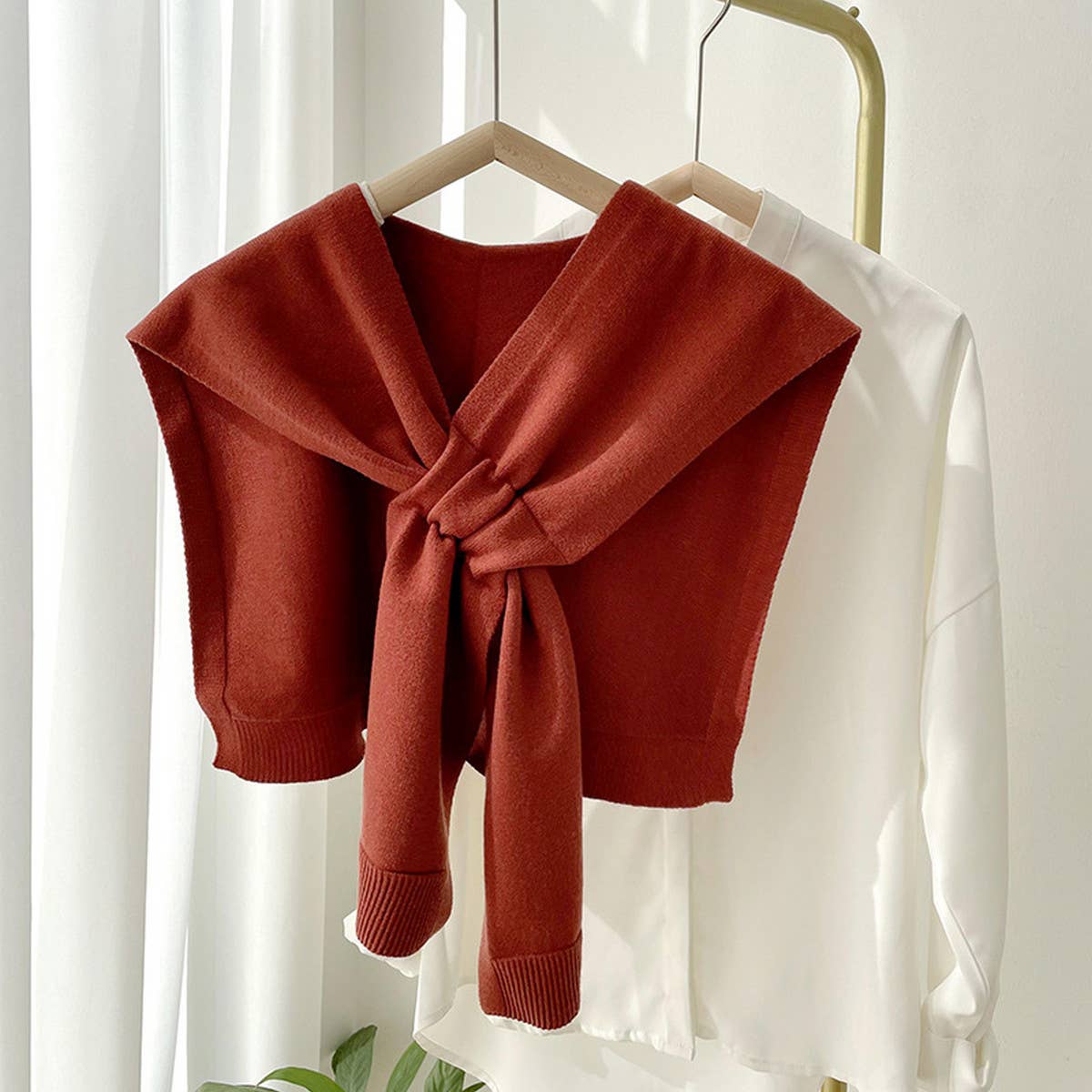 ACCITY Solid Color Knitted Knotted Shawl–Casual & Cozy