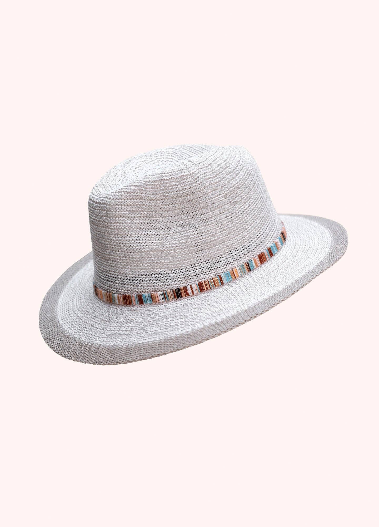 Natalie Hat - Snowdrop with Multi Stripe Band, by Powder Designs