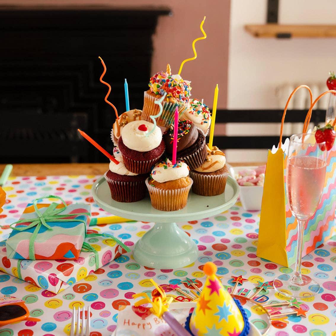 Talking Tables Rainbow Twisted Birthday Candles - 20 Pack | Cake Candles |
