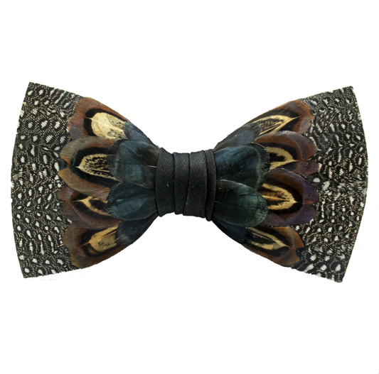 Monarch & Mariposa Feather Bow Tie - Guinea & Brown/Blue Pheasants