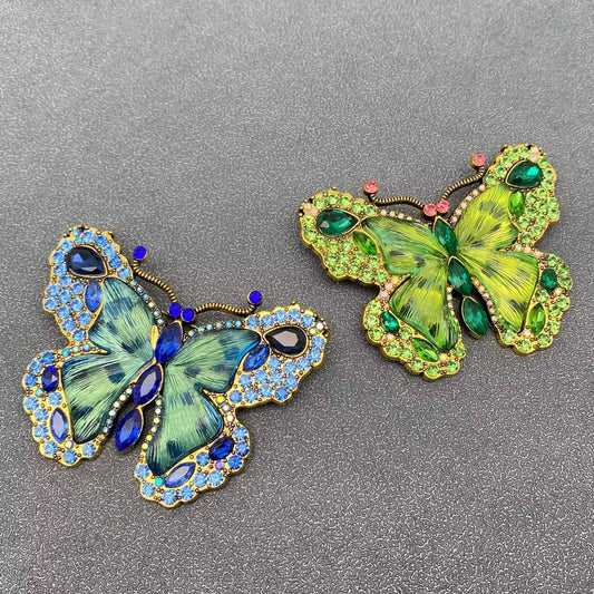 Mio Queena Glass & Rhinestone Large Butterfly Brooch (Green or Blue)