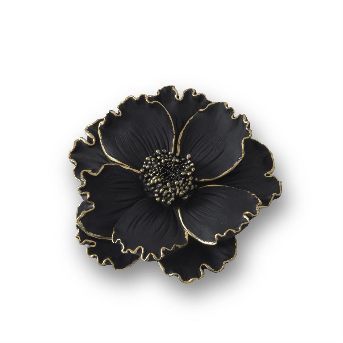 K&K Black Resin Gold Gilded Wall Flower, 2 Sizes