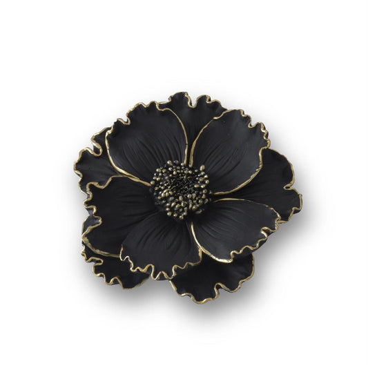 K&K Black Resin Gold Gilded Wall Flower, 2 Sizes