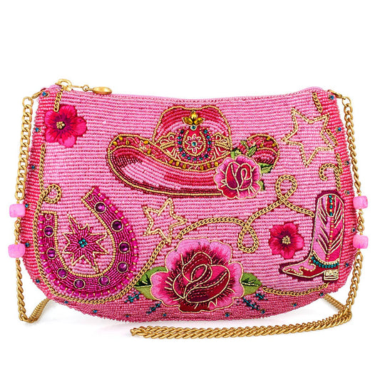 Mary Frances Rodeo Drive Pink Western Themed Beaded Crossbody Handbag