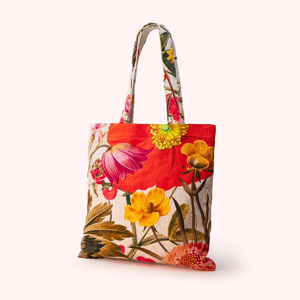 Velvet Tote Bag - Fine Flowers in Cream, by Powder Designs