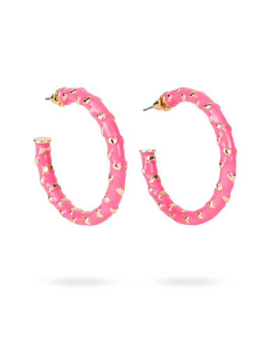 Royal Standard Sweetheart Hoop Earrings   Pink/Gold   1.5"