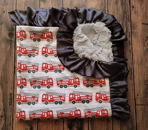 Cuddle Couture Fire Trucks Minky Blanket (Car Seat Size)