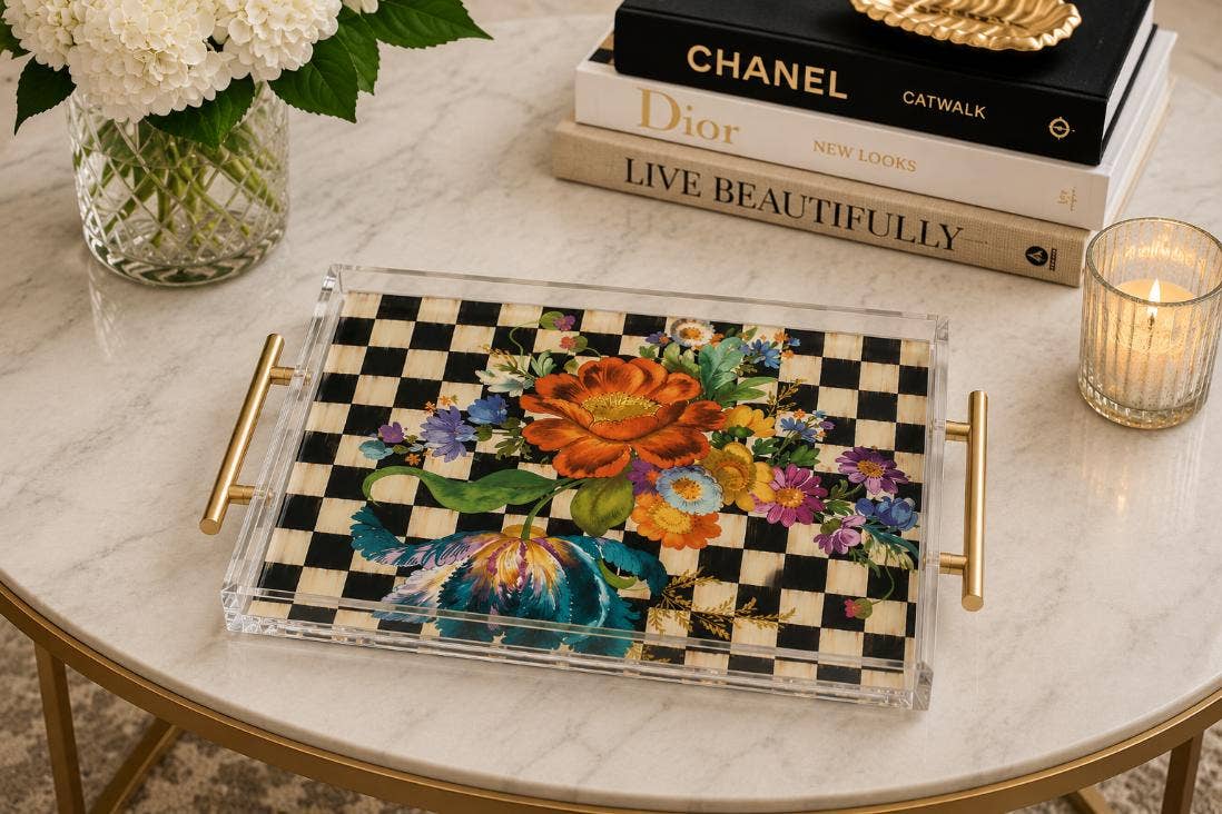 Floral Checkered Acrylic Tray