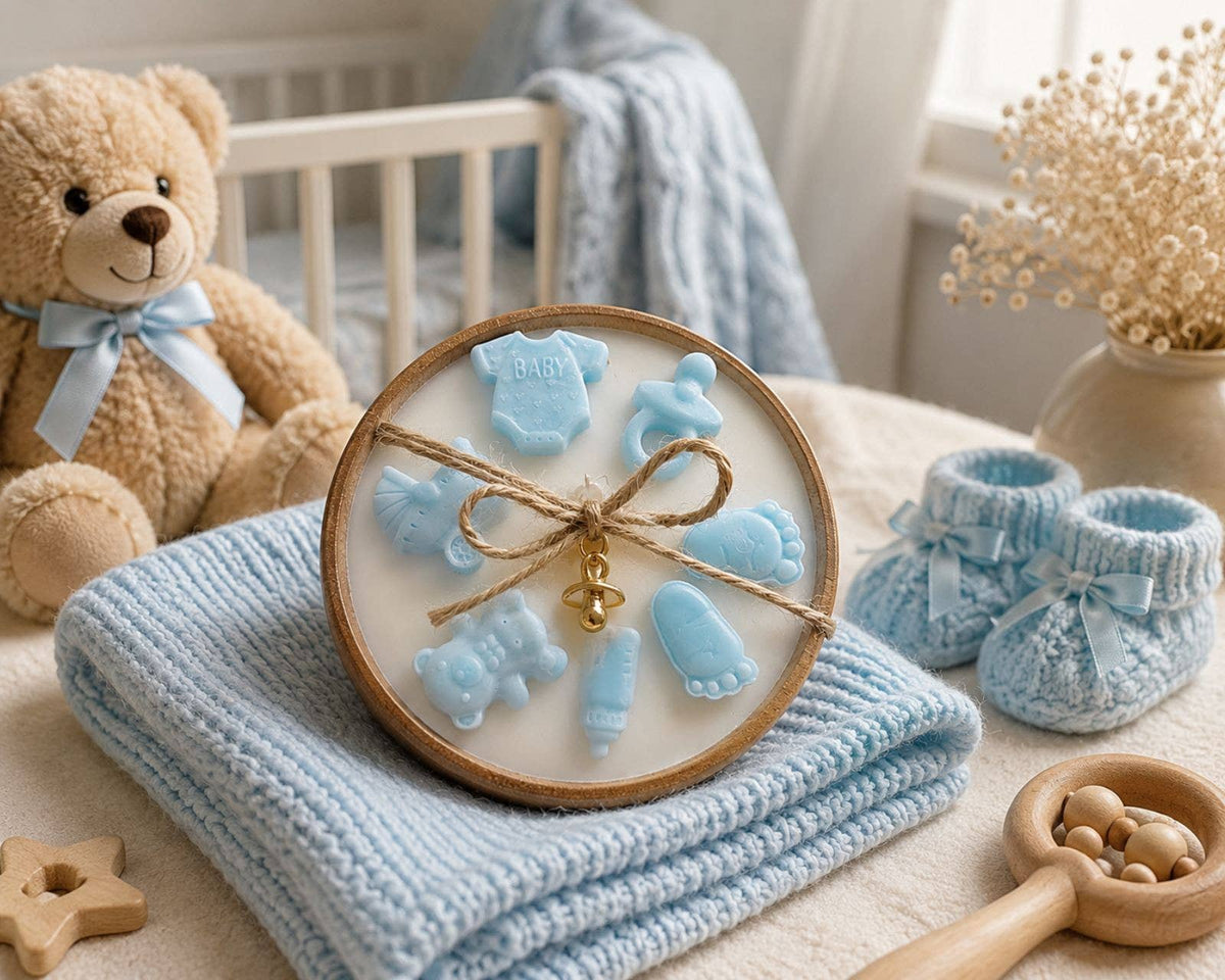 Held in Light - Baby Boy Gift Candle in Wooden Bowl – Handmade Soy Candle
