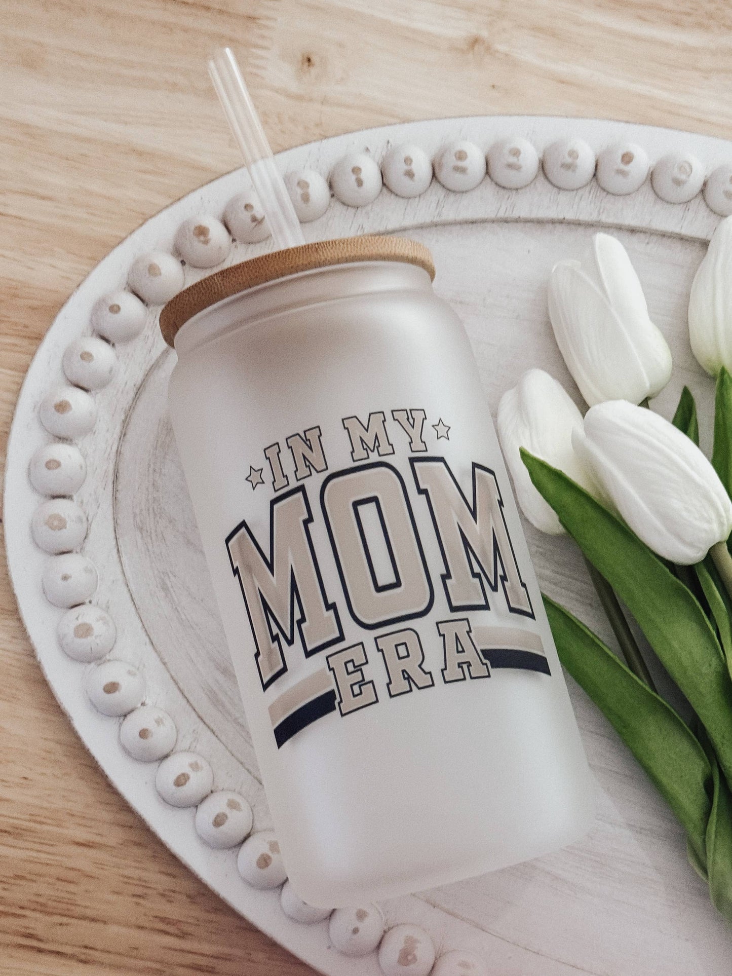 In My Mom Era 16oz Glass Cup with Bamboo Lid