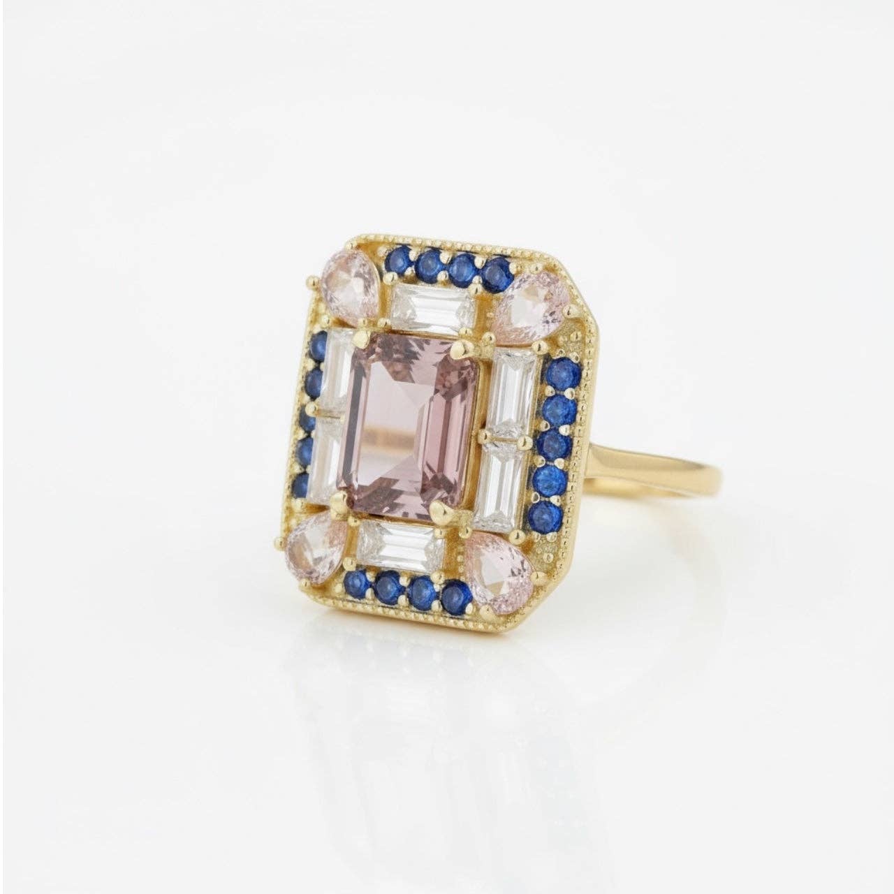 Vivian Grace Sapphire Morganite Art Deco Cocktail Ring- Lab Created Gemstones