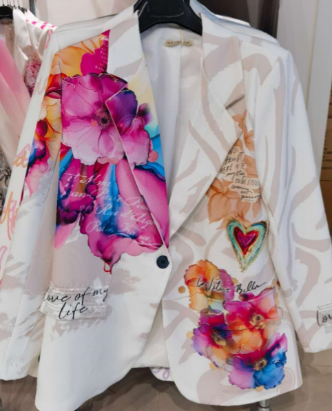 LOOWIE One Size Italian White Floral Print Blazer, One Size